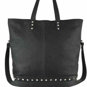 JJ Winters New Black Studded Fold Over Tote Handbag